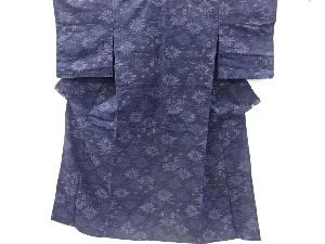 リサイクル　花亀甲に菊模様織り出し手織り真綿小千谷紬単衣着物
